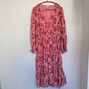 Arula | Cottagecore Floral Pink Midi Dress